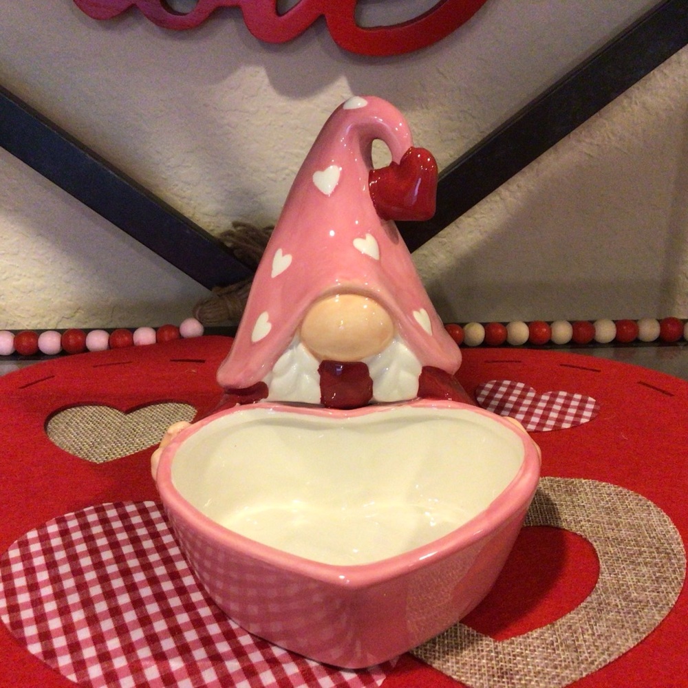 Lady Gnome Valentine's day heart shaped candy dish